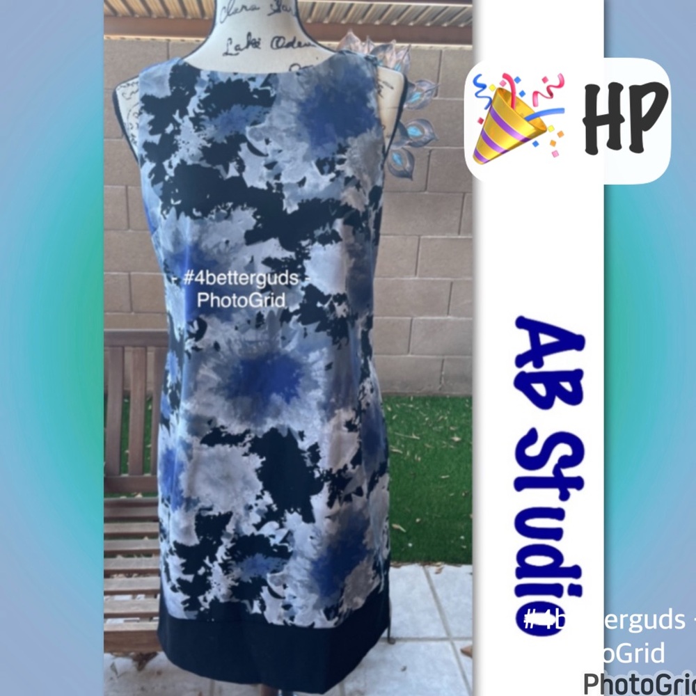 AB Studio Abstract Watercolor of Blue Gray & Black Shift Sheath dress Sz 8 - Picture 14 of 15